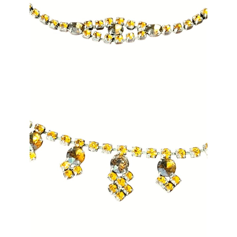 Silver & Yellow and amber colored Rhinestone 16” Necklace & Bracelet Set Adjusta - Picture 4 of 15